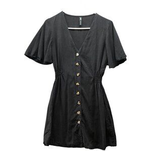Zara Lyocell Mini Shirt Dress Womens S Short Sleeve V-Neck Button Front Black